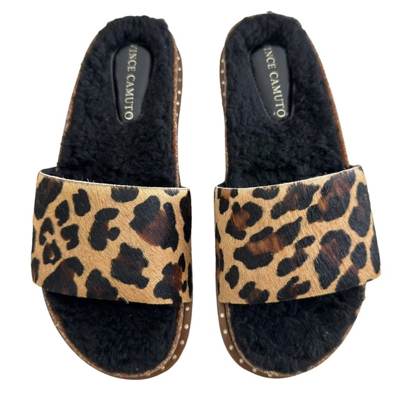 New Vince Camuto Women's Kanadial Slide Sandal Suede calf Hair Faux Fur Slip On - Picture 7 of 9